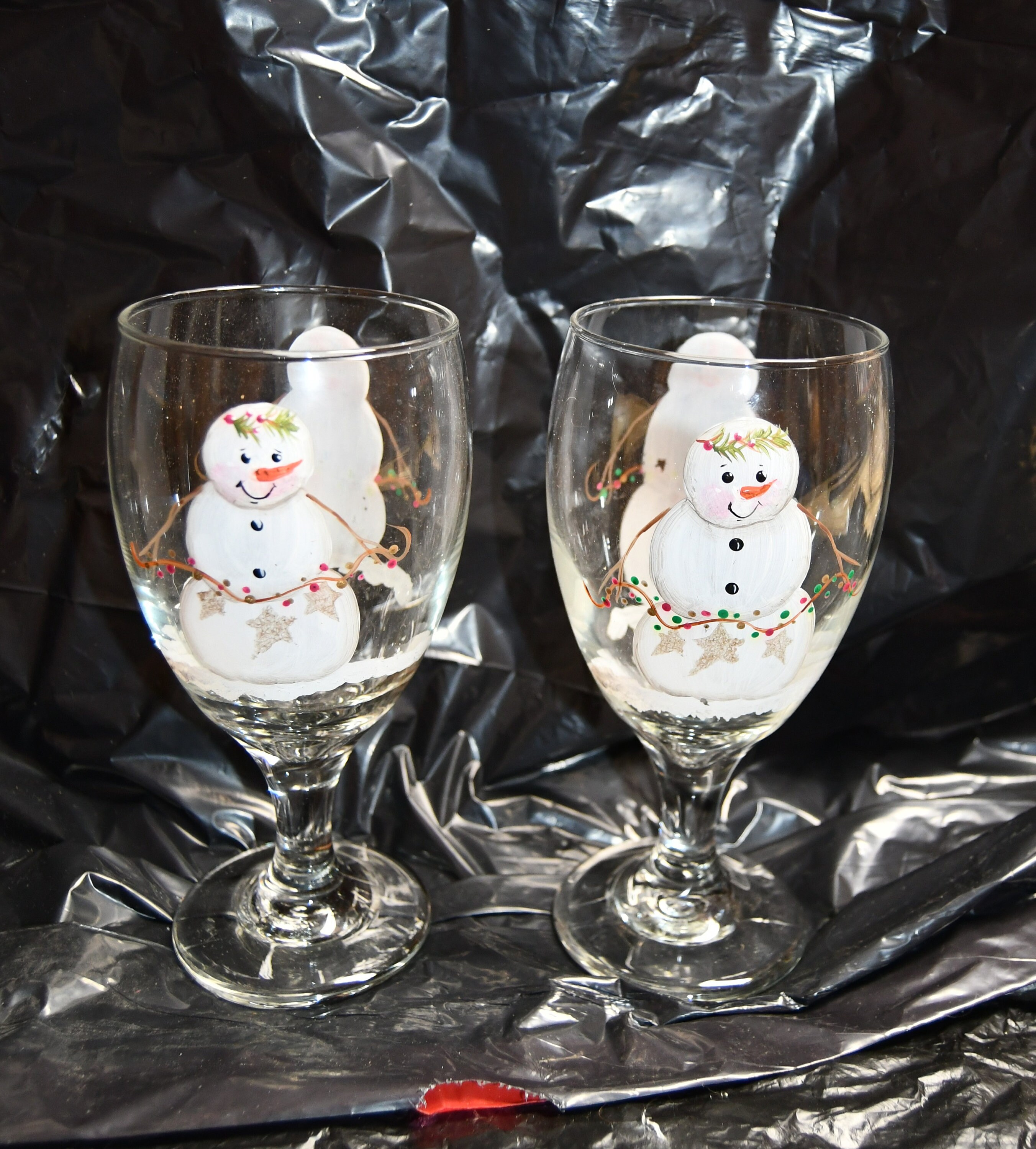 Ready for Some Christmas Cheer? Pair of Wine Glasses/hand Painted Snowman  Draped in Christmas Lights (both Sides) Would Love to Join You. - Etsy