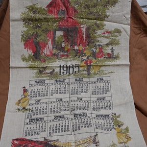 Vintage Calendar Towel / Wall Hanging / Tapestry - 1965  - Barn Dance Scene / The Original Calendar Towel by Stevens / Made in USA