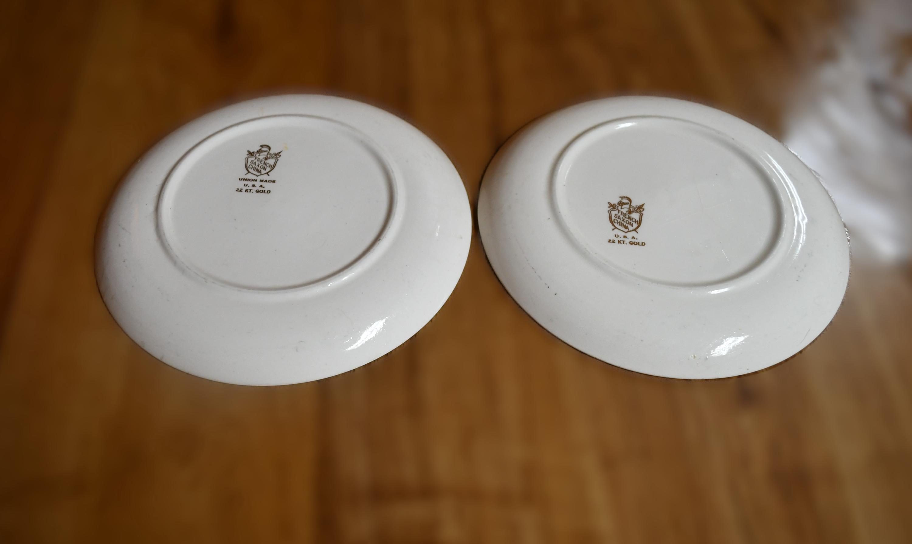 Pair of Vintage French Saxon China Saucers - Union Made USA 22 KT