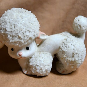 Vintage Ceramic / Porcelain - Spaghetti-Like Raised Sparkle White Poodle Figurine - Hand Painted