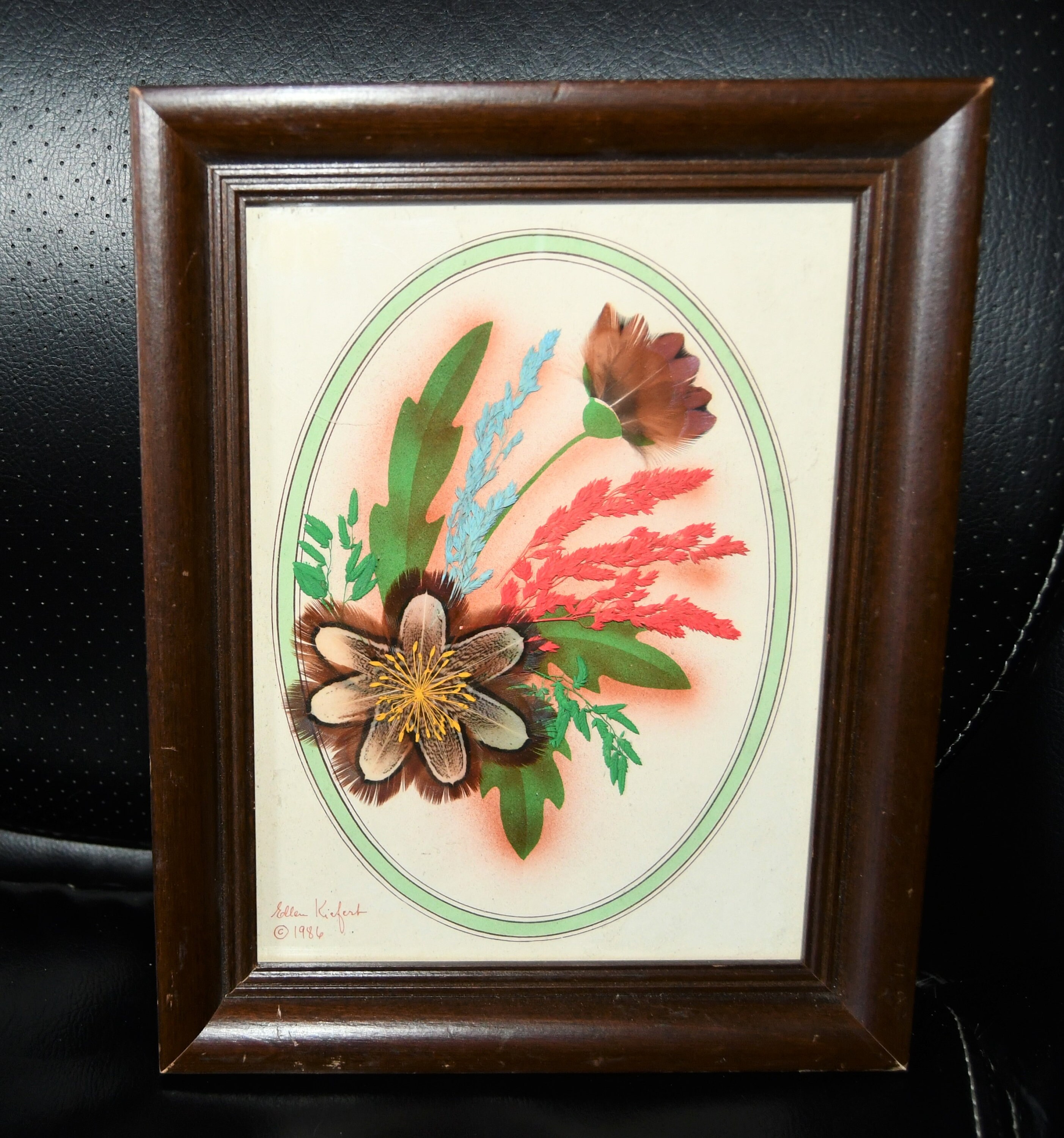 希少　リモージュ　es Boyer 花柄アートプレート 1961年製 Vintage Prairie Pictures Pressed Real Feathers and Flowers (june