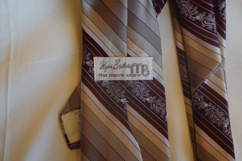 Standard Length Diagonal Stripes in Shades of Brown Paisley Vintage Men/'s Necktie Myers Brothers MB The Men/'s Store