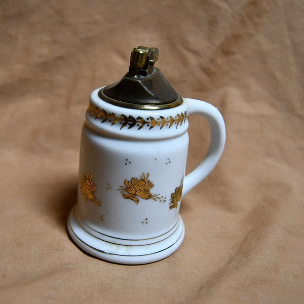 Vintage Mid Century Hand Painted Ceramic Japan  Mug Shaped Table Top Lighter - Japan - Marked J-81 On Bottom