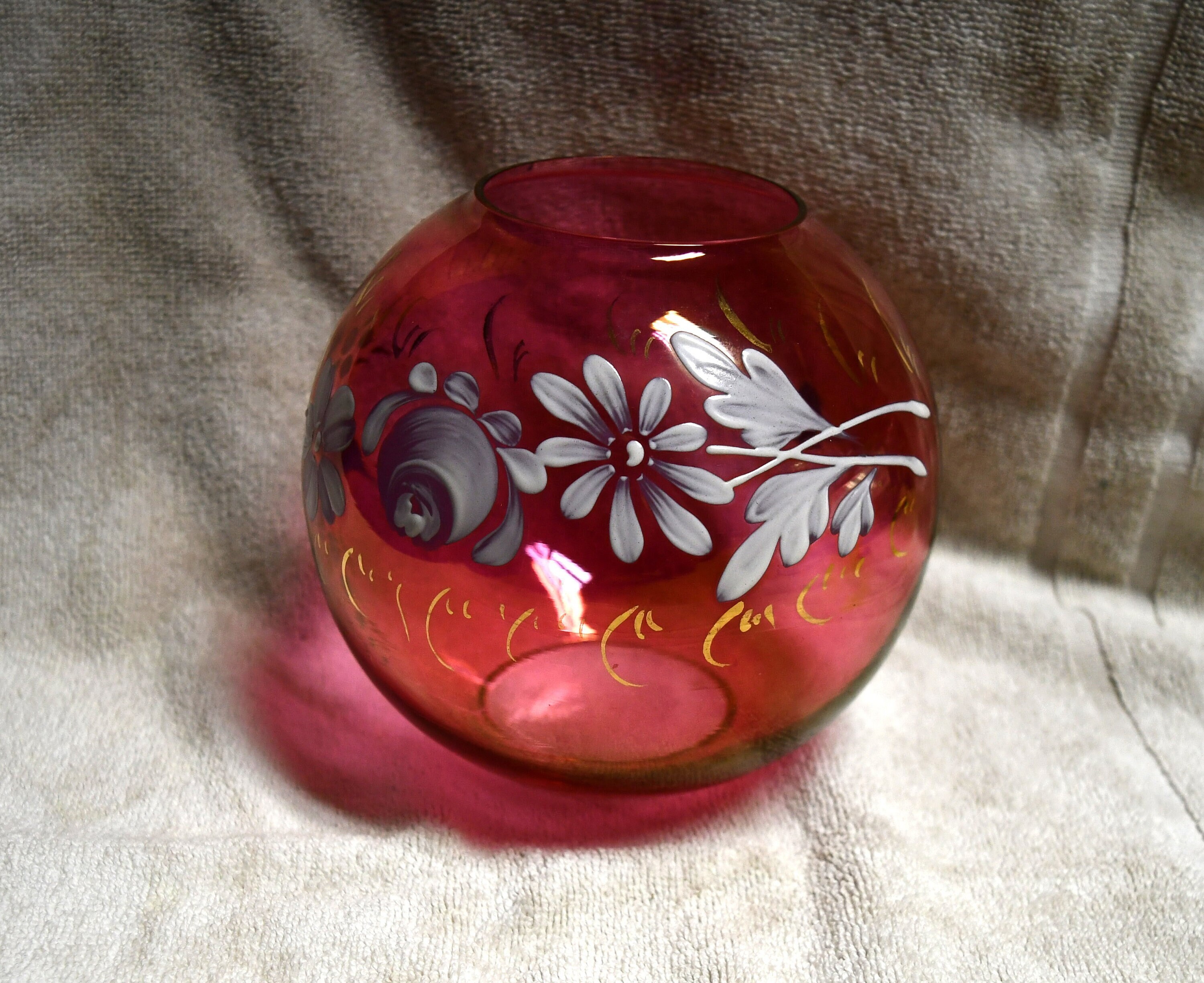 Vintage 1940s (?) Hand Painted Iridescent Red Cranberry Crystal