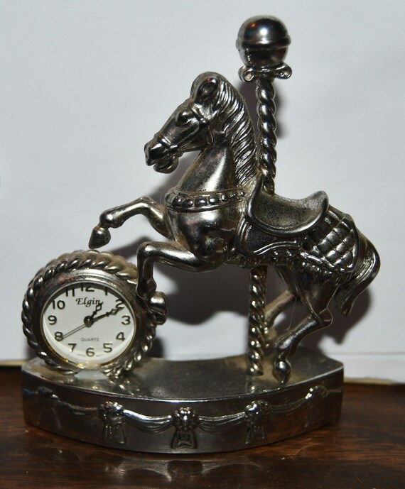Vintage Elgin Silvertone Carousel Horse Miniature Quartz Clock Japan Movt Estate Sale Find Untested Etsy UK