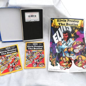 Programa de lectura interactiva de Pendulum Press de 1979, edición rara, de Elvis Presley/The Beatles Now Age Books, con casete, póster y libro de actividades.