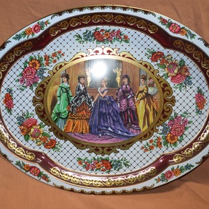Vintage 1971 Daher England Large Decorative Oval Tray Victorian Women 20&quot; x 15”