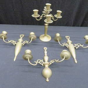 Vintage Lot of 4 Matching Candlestick Holders.  3 Are 2 Candle Wall Sconces & The Other Holds 4 Candles is Table Top Match. All Marked.