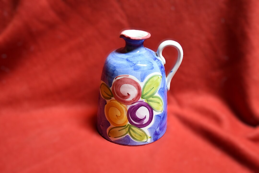 Vintage Italian Art Pottery Hand Painted Wide Bottom Handled Jug ...