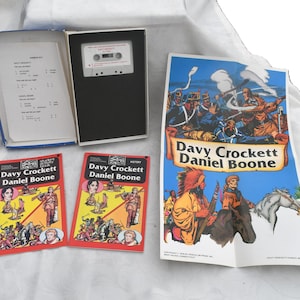 Programa de lectura interactiva de Pendulum Press de 1979, edición rara, de Davy Crockett y Daniel Boone, Now Age Books, con casete, póster y libro de actividades.