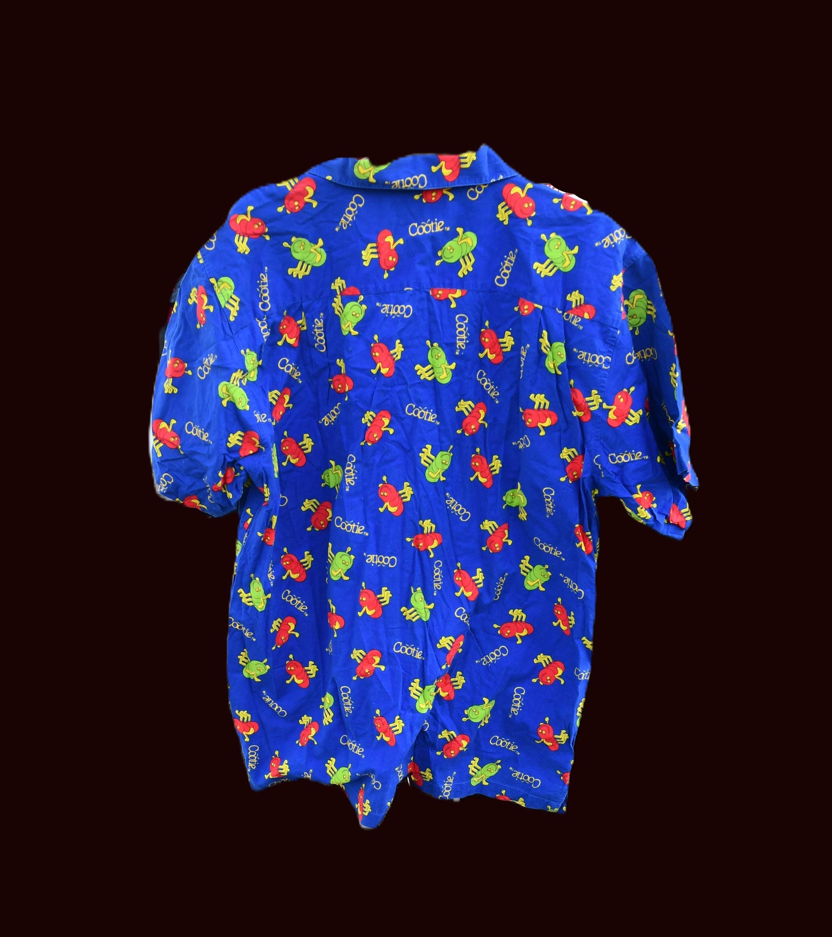 Rare Vintage 2001 Hasbro Cootie Game All Over Print Button Down 