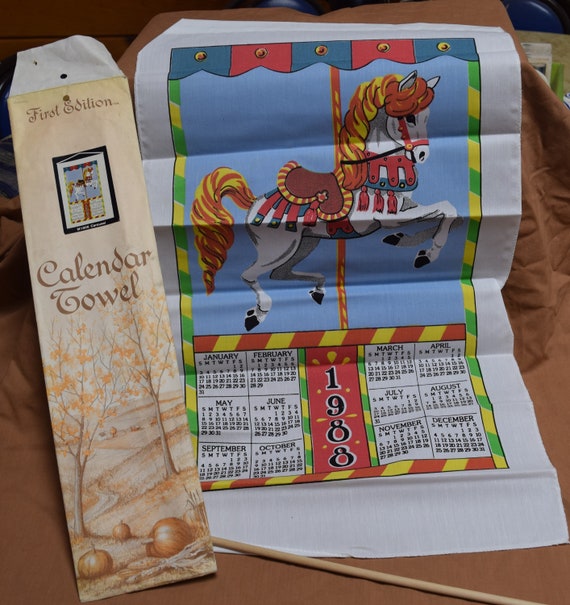 Vintage First Edition Calendar Towel / Wall Hanging 1988 Carousel Horse.  NEVER USED, in Original Package - Etsy