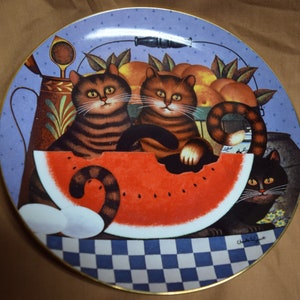 Vintage  Bradford Exchange 2000 Limited Edition Plate #3741A  Kitty&#39;s Treat / Purr-Fect Places / Gold Trimmed - Signed By Charles Wysocki