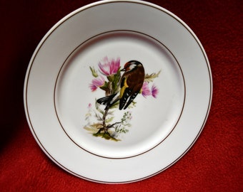 Vintage JWK Bavaria Western Germany Hand Painted Gold Finch / Bird On A Thistle Branch - 7.5" Diameter Plate
