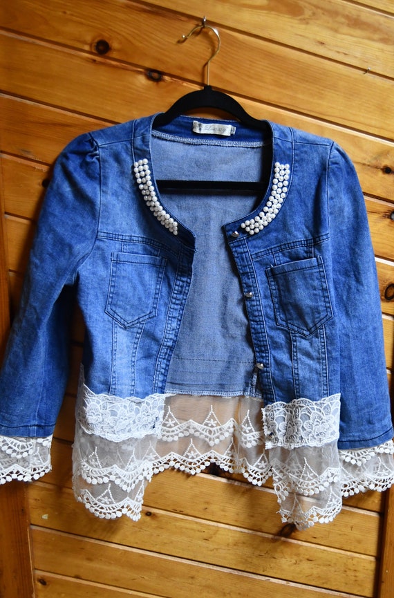 jean jacket with lace bottom