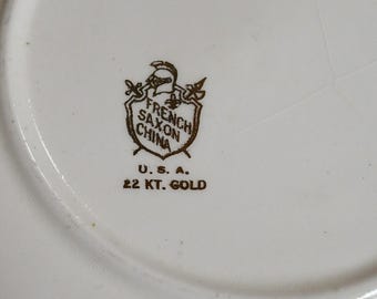 Pair of Vintage French Saxon China Saucers - Union Made USA 22 KT