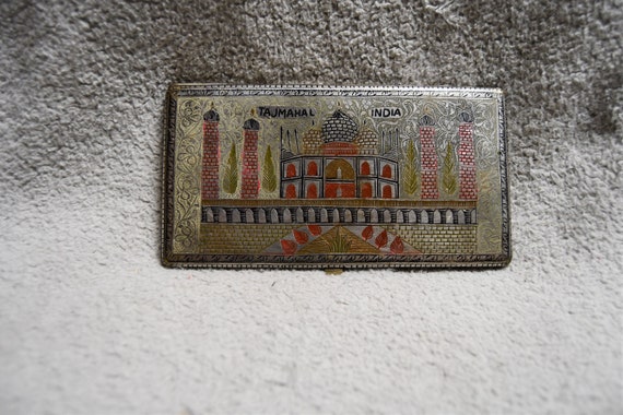 vintage cigarette case india Vintage Cigarette Case Painted/hand Engraved With Image of Taj Mahal India/push  Button Release to Open or Close - Mid Century - 40's or 50's