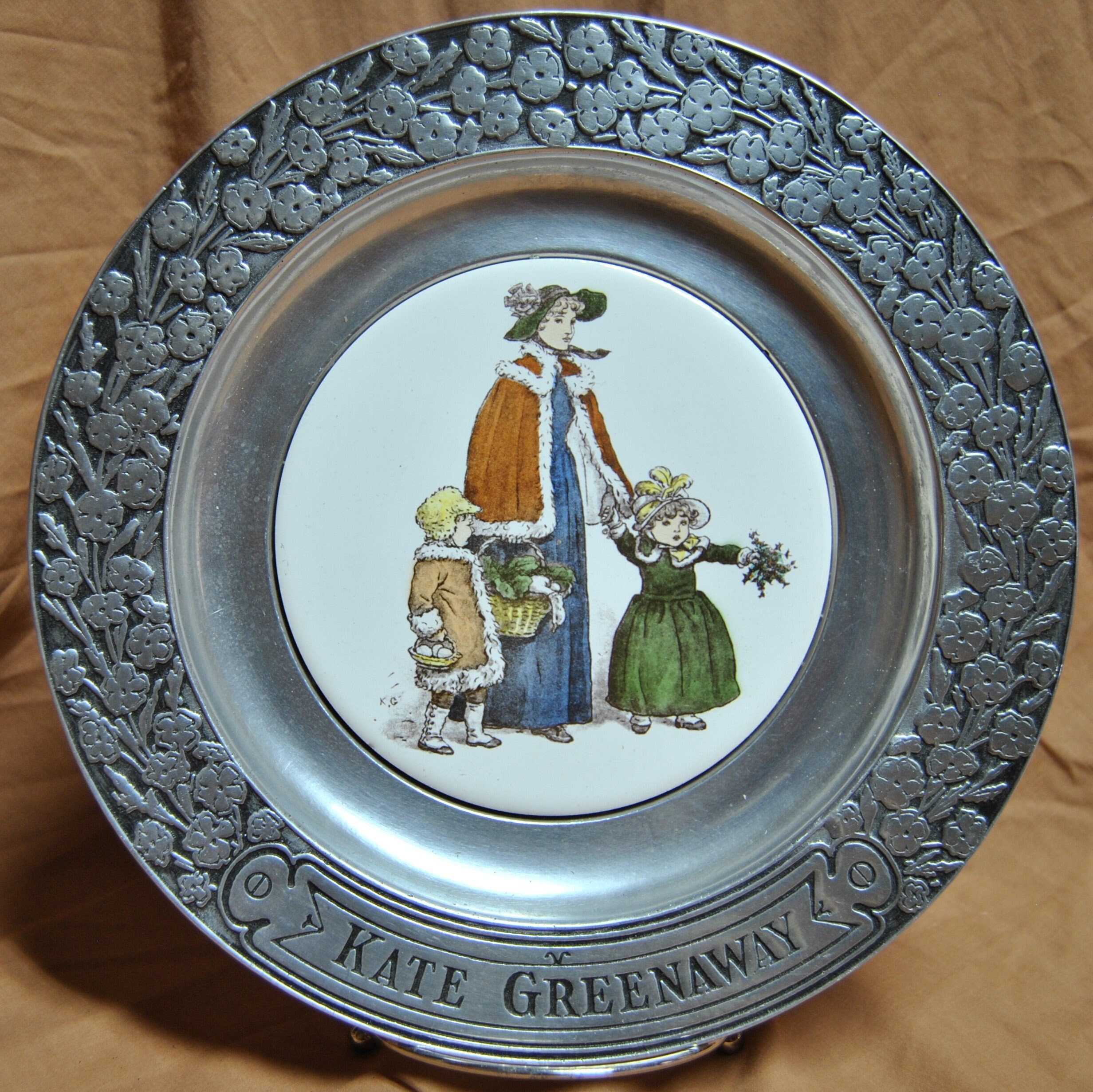 Vintage 1973 Kate Greenway Victorian Lady W/2 Children Scene in