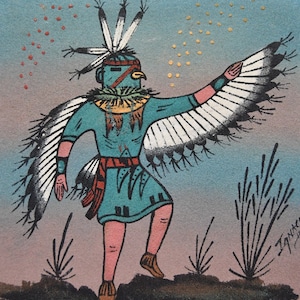 VTG Painting/Artwork-Native American/Hopi (?) Kachina Dancer in Ceremonial Costume. Signed (Steve) Ignacio. Painting Has Rough/Sandy Finish