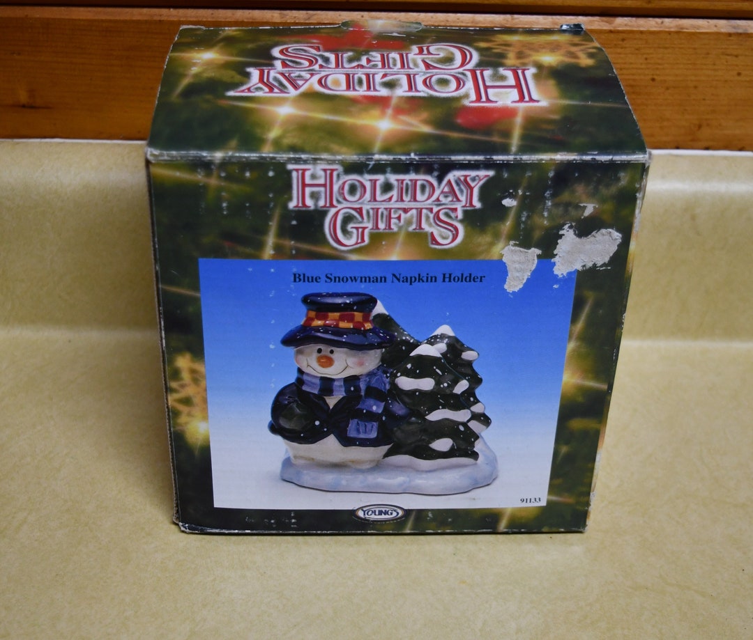 Vintage Young's Holiday Gifts 2001 Blue Sponge Hand Painted Ceramic