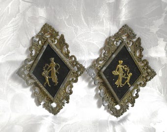 Vintage  E.A. Riba Co Brooklyn New York-Woman & Cherub/Child With Ornate Scroll Brass Frames-Style No. 172-Wall Hangings/Plaques - 8" x 5.5"