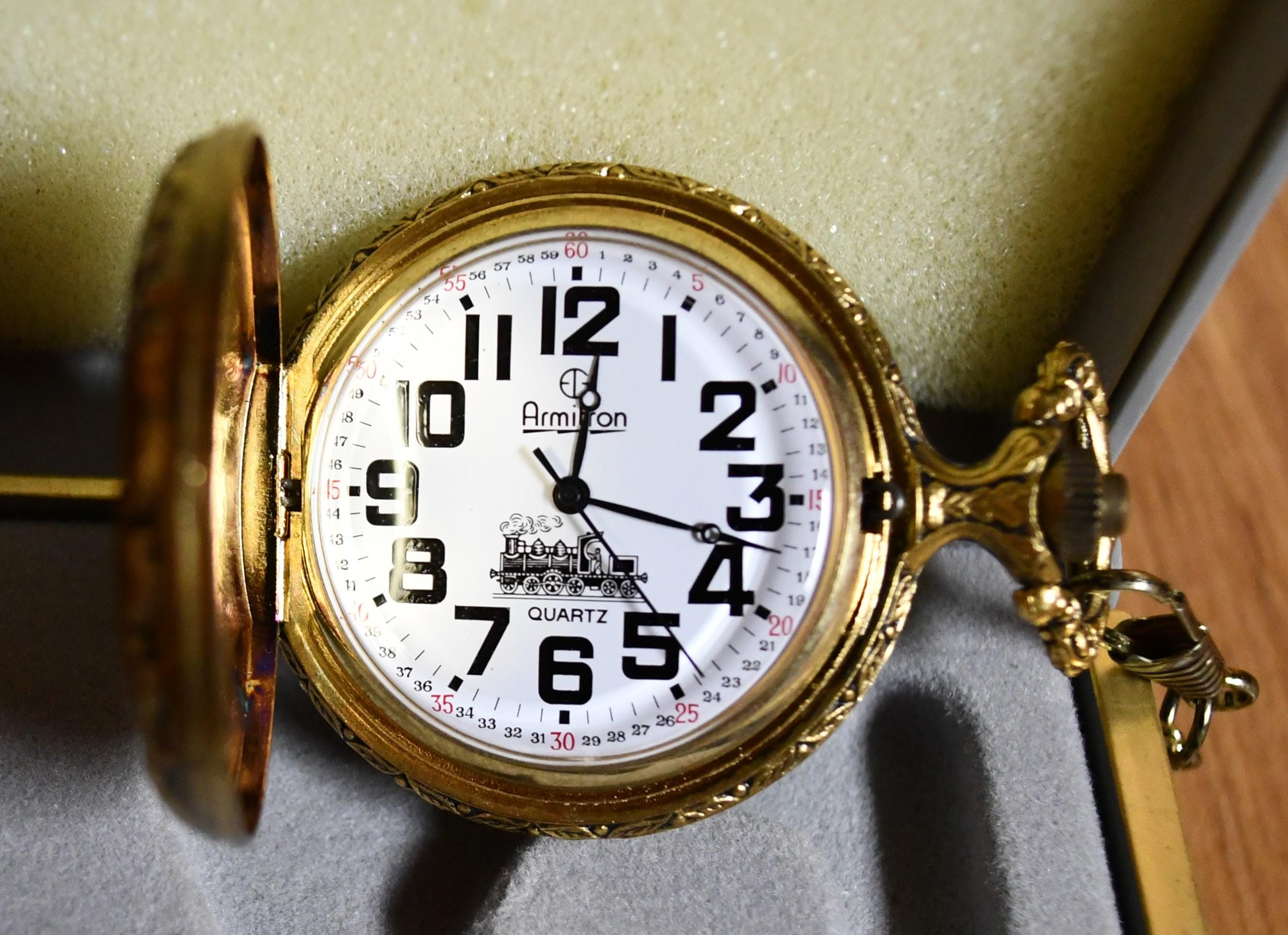 Vintage Armitron 3 D Locomotive Train Engine Pocket Watch With Box and Instructions Case is Contrasting Gold and Silver Colors Untested Etsy