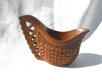 Taza Kuksa vintage de Yugoslavia/Escandinavia de la década de 1960: taza de boda/recipiente para beber de madera tallada a mano, arte popular sueco - 9,5 cm de largo x 15,9 cm de ancho