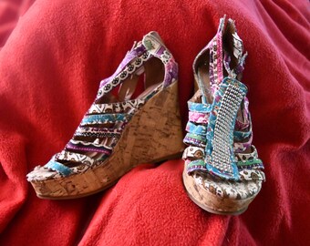 Vintage Mudd Women s Size 6M Wedge Studded 3.5 Strappy Platform Sandals Style 73277 Multi Colored Floral Zip up Backs BOHO Style Etsy