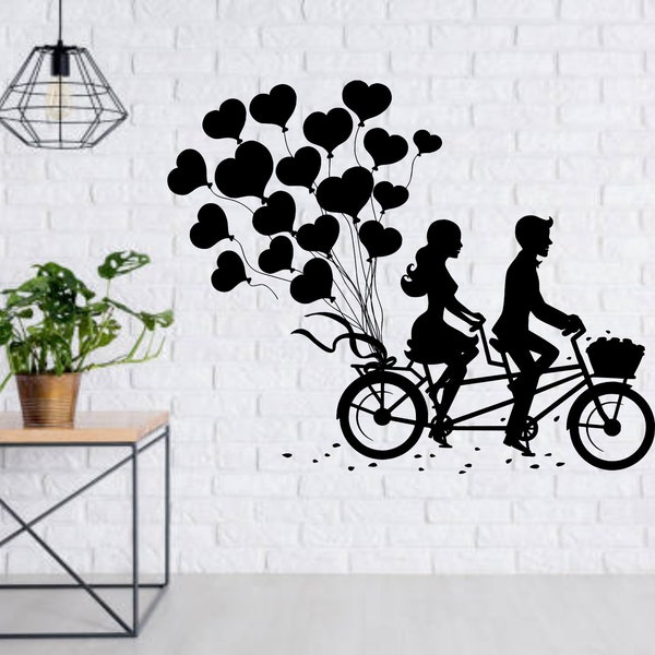 Gravur Romantisches Paar auf Tandem Bike CDR, SVG,EPS Natural dxf Dateien,Wall Art Dxf, Laser Cut Dateien, Silhouetten