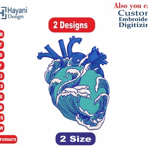 Heart Beneath the Waves Embroidery Design, Heart  Embroidery Designs, Anime Embroidery Designs, 2 Designs, 2 Sizes