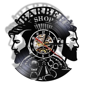 Barber Shop Vinyl Record Wall Clock Hairstyle Salon Wall Decor CDR, SVG,EPS Natural dxf files,Wall Art Dxf, Laser Cut Files