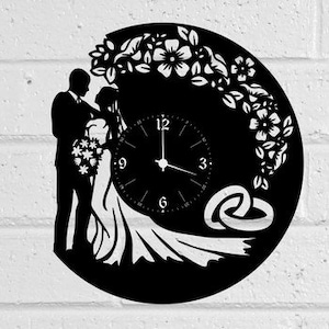 Wedding Vinyl Record Wall Clock print designs  CDR, SVG,EPS Natural dxf files,Wall Art Dxf, Laser Cut Files, Silhouettes