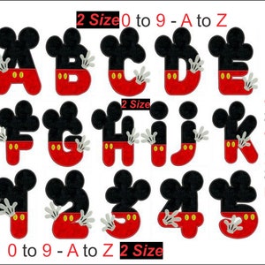 Alphabet Mickey applique Embroidery Designs/2 Sizes-4x4 and 5x7/Letters And Numbers Embroidery Designs/Instant Download Inactive