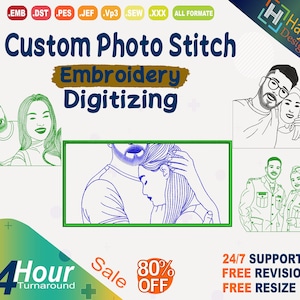 Custom Portrait Embroidery Digitizing /Photo Outline Embroidery Digitizing/ Custom Digitizing / Embroidery Designs/ Custom Logo Design