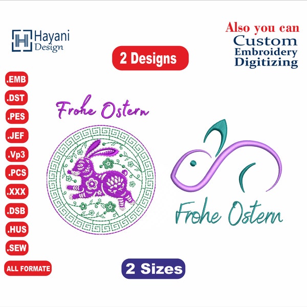 Frohe Ostern Embroidery Design / 4x4 Hoop / Dessins de broderie d’anime / Frohe Ostern Machine Embroidery Designs