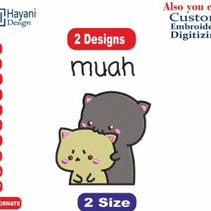 Mochi Cat  and Mochi lovely Valentine&#39;s Day Embroidery Designs/ Anime Embroidery Designs/ 2 Designs, 2 Sizes