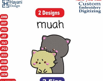 もち猫ともちの素敵なバレンタインデー刺繍デザイン/アニメ刺繍デザイン/2デザイン、2サイズ