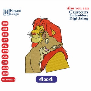 Diseño de bordado de El Rey León Simba y Nala/Aro 4x4/Diseños de bordado de anime/Diseños de bordado a máquina de El Rey León Simba y Nala