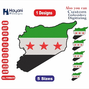 Kostenlose syrische Karte Flagge Stickerei Designs / 1 Designs & 5 Größe / العلم السوري الجديد Maschinenstickerei Designs / Dateien Sofortiger Download