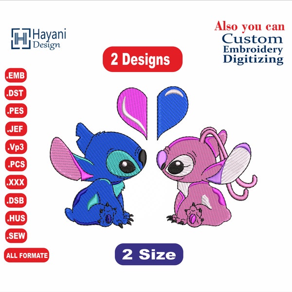 Stitch And Angel  Embroidery Designs/2 Designs & 2 Size/ Machine Embroidery Designs/  Files Instant Download