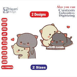 Mochi Cat  and Mochi lovely Valentine&#39;s Day  Embroidery Designs/2 Designs & 2 Size/ Machine Embroidery Designs/  Files Instant Download