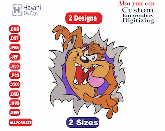 タスマニアデビル刺繍デザイン/2 つのデザインと 2 つのサイズ/タスマニアンデビル機械刺繍デザイン/5.x7 フープ/ファイルの即時ダウンロード