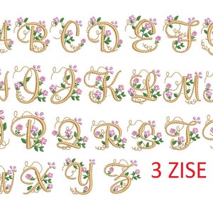 Floral Alphabet  Embroidery Designs File, 3 Size Flower Design, Font Embroidery Designs,Letters Embroidery, Embroidery Designs