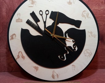 Reloj Peluquería Barbero Salón de Belleza Salón de Belleza Reloj de Pared Diseños de impresión CDR, SVG, EPS Archivos dxf naturales, Arte de pared Dxf, Archivos de corte láser