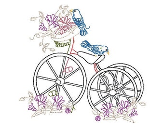 Bicycle Embroidery Design / embroidery designs / bicycles with flowers in basket/ machine embroidery designs / bike embroidery file