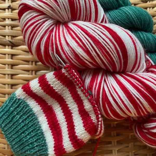 Reserved for Cherry - Self Striping 'Candy Cane' Sock Set 100g + 20g Mini (Christmas Yarn)