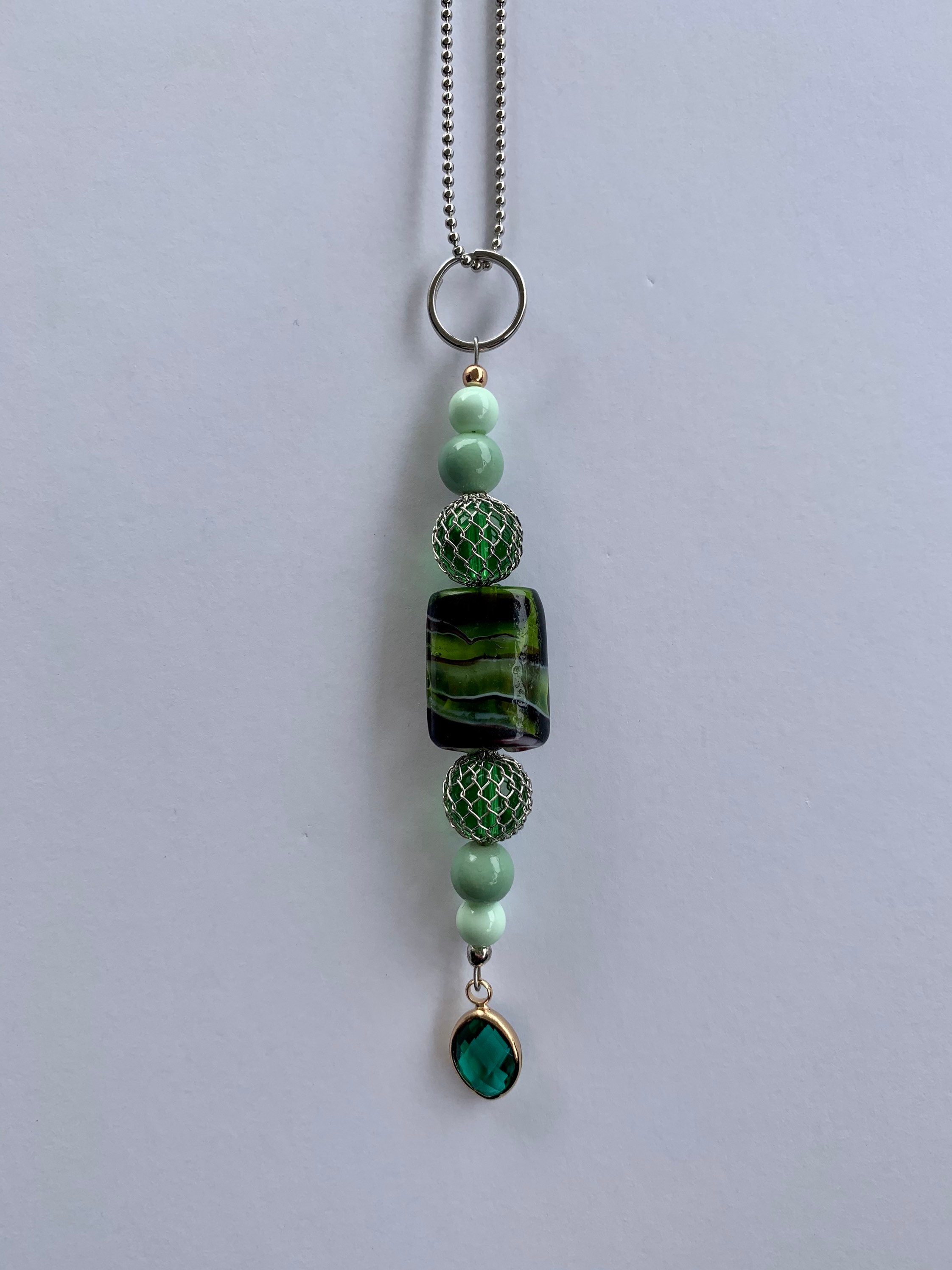 Beaded rear view mirror charm green car accessory Etsy