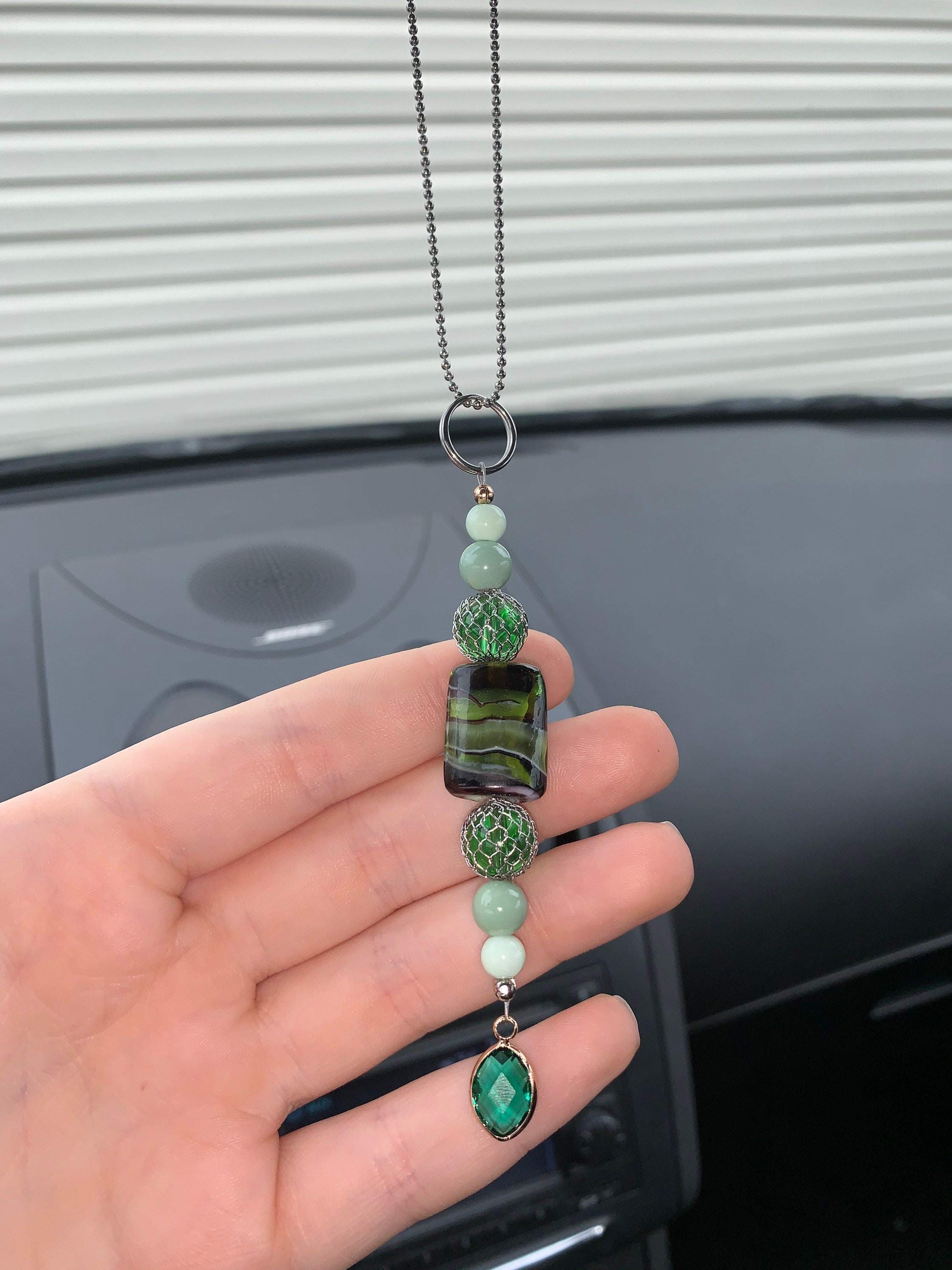 Beaded rear view mirror charm green car accessory Etsy