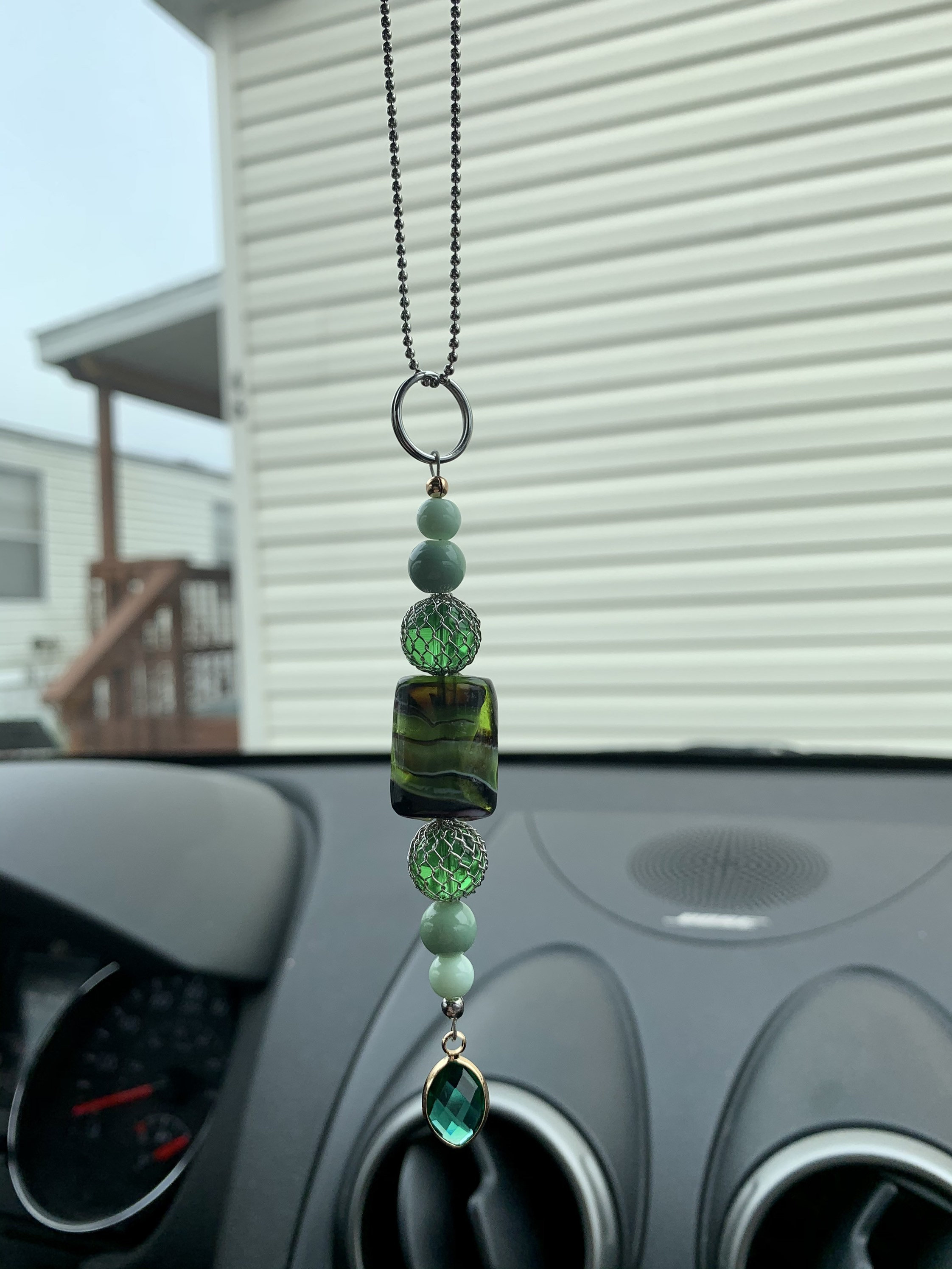 Beaded rear view mirror charm green car accessory Etsy