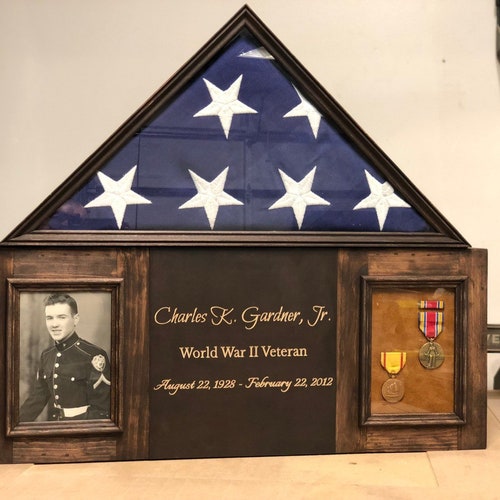 Flag Display Case With Personalized Engraving for Standard Etsy
